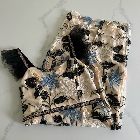 Lulus Cream Showstopper Embroidered Sequin Bodycon Midi Dress Size Small - Picture 11 of 12